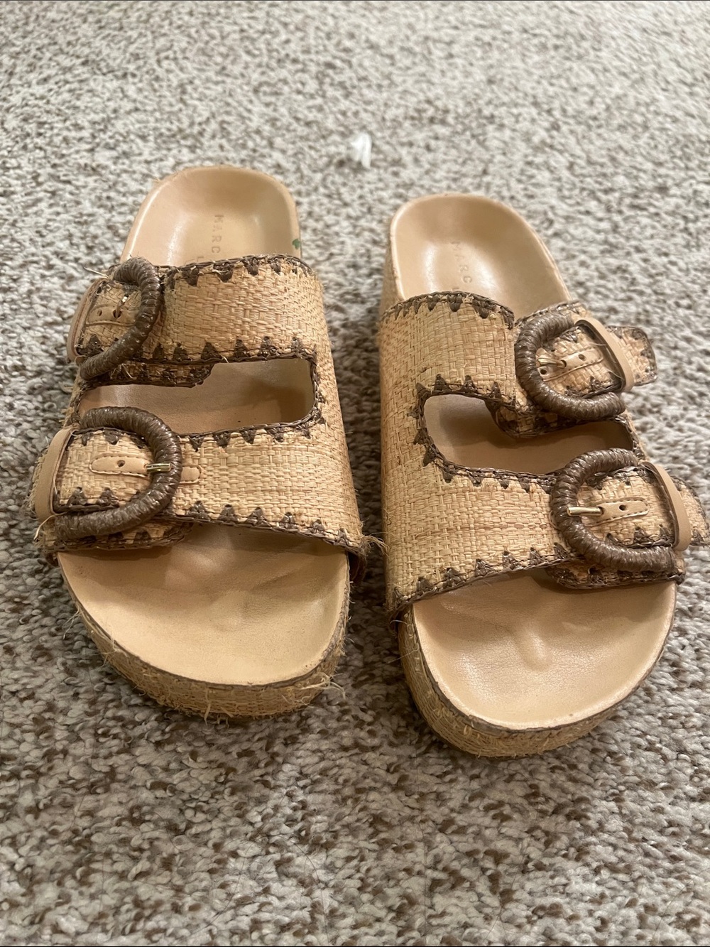 Marc Fisher Woven Double-Buckle Slide Sandals - Tan